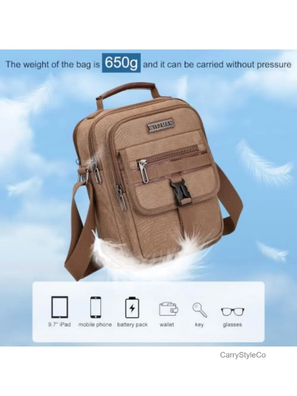 Canvas Crossbody Messenger Bag Men's Adjustable Strap Multiple Pockets